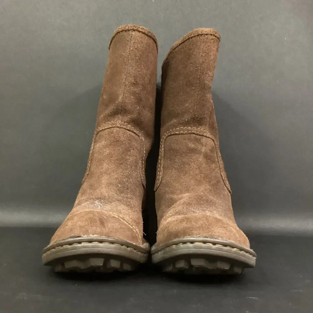 Born Audie Riding Boots Women's Sz 7 Brown Leather Mid-Calf Pull-On Block W81672